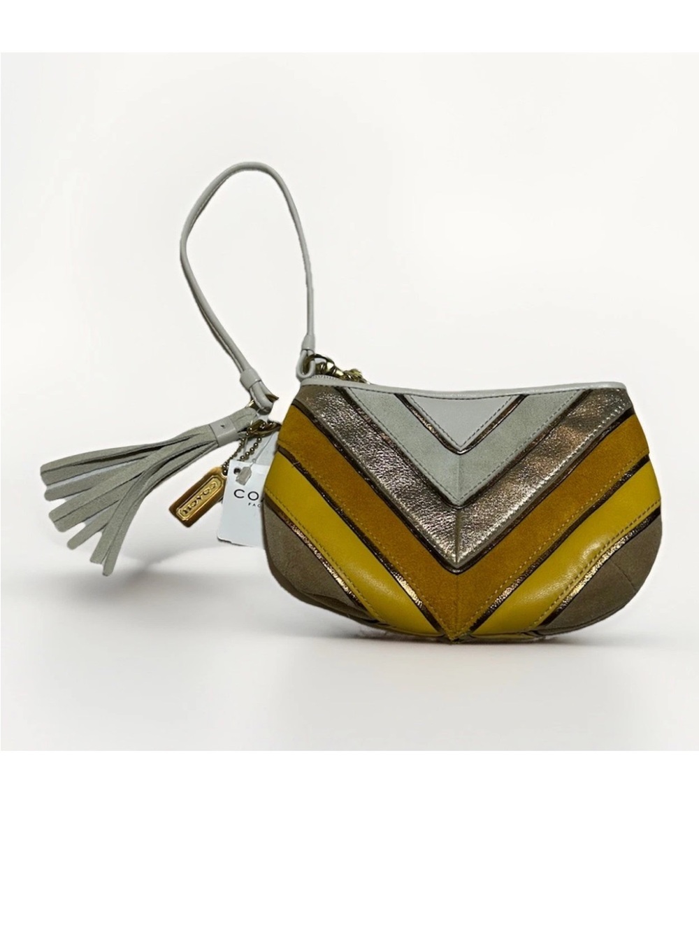 Coach Soho Wristlet, Sunflower Chevron, Brass, Leather, Suede Ltd. Ed. VINTAGE